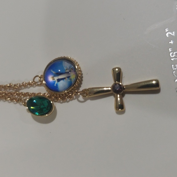 Elegant Gold tone w/ Drop Cross Charms Colorful Stones - Women's Fashion Jewelry - Picture 3 of 9